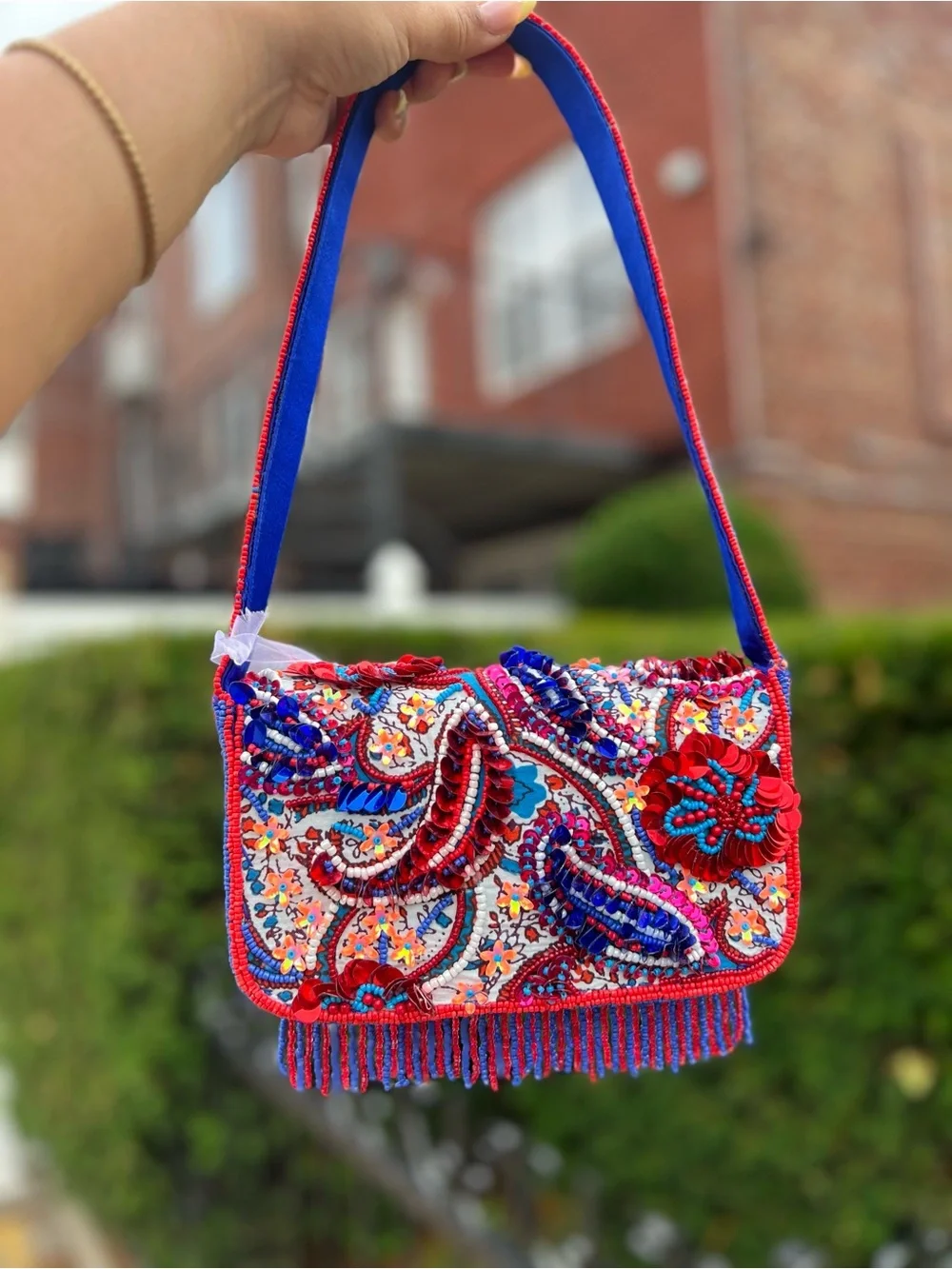 TJMAXX MARSHALLS Viral Paisley Floral Colorful Beaded Stripe Shoulder Bag Purse - Picture 16 of 16